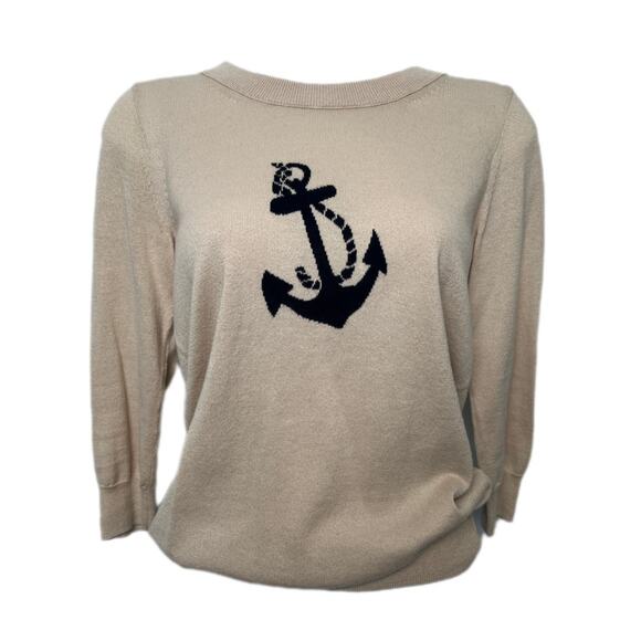J.Crew 100% Cotton 3/4 Sleeve Beige Anchor Sweater XS - Picture 1 of 8